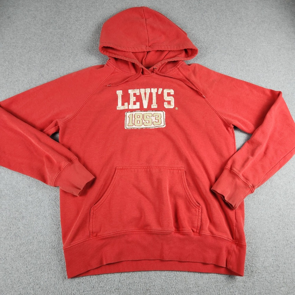 Levis Red Tab Hoodie Mens XL Red Graphic Fleece Lined Comfy Streetwear Pullover